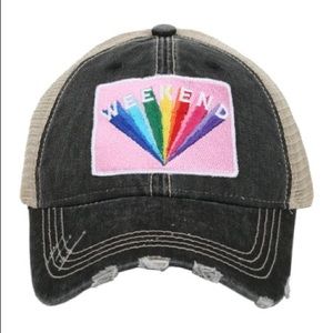 Black 'Weekend' Rainbow Patch Trucker Hat